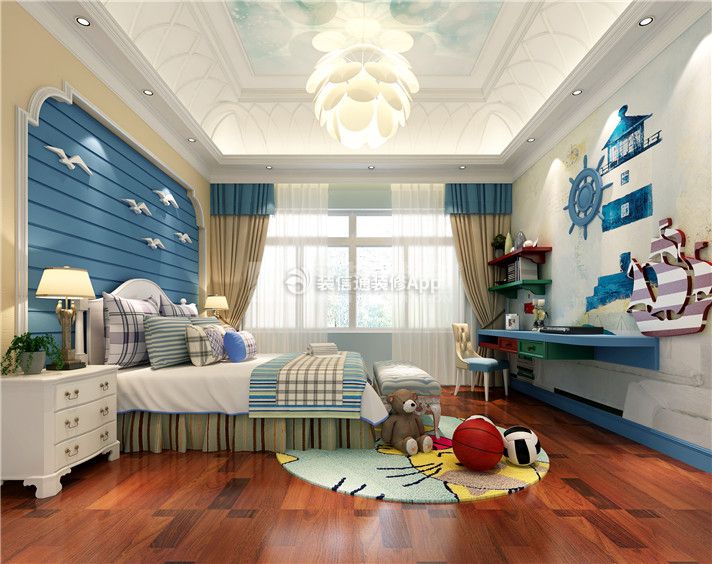 500平地中海风格独栋别墅卧室床头背景装饰图片