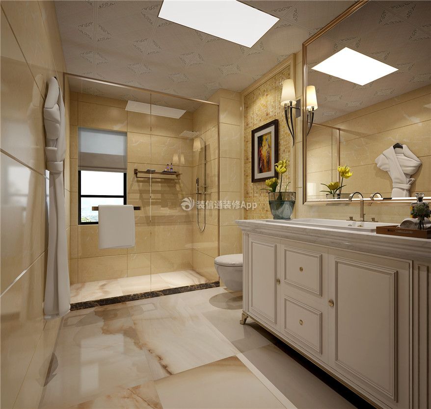 200平欧式风格大平层卫生间洗手台效果图