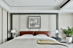 210平复式楼现代风格卧室床头背景墙装潢设计图