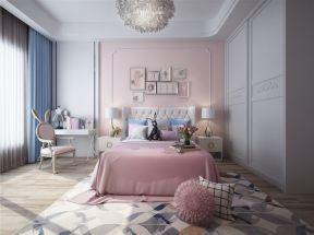 187平现代风格复式卧室床头背景墙石膏线装饰图片