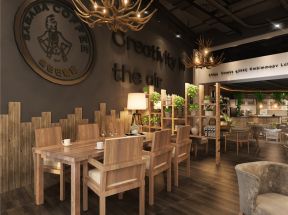180平咖啡馆原木系咖啡桌椅设计图片