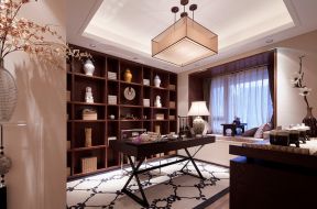 新中式风格150平米三居书房书柜装修设计图