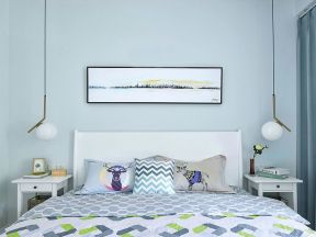 现代风格89平米二居卧室床头背景墙装修图片
