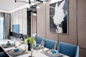 120平米现代轻奢风格餐厅背景墙挂画效果图