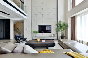 210平复式楼现代风格客厅方形实木茶几效果图片