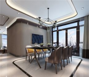 500平现代风格自建房餐厅长条餐桌椅设计图