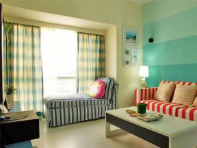 中海公园城田园风格120平米客厅条纹布艺沙发效果图片