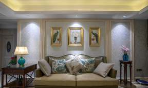 140平米三居室轻奢风格沙发背景墙装修设计效果图