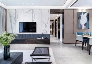 120平米现代轻奢风格客厅石材电视墙设计图