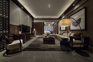 200平米别墅现代中式风格客厅天花板装修效果图