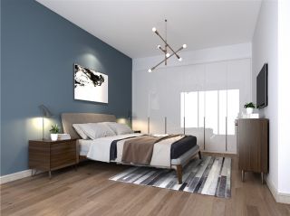 现代风格210平跃层卧室床头背景墙挂画