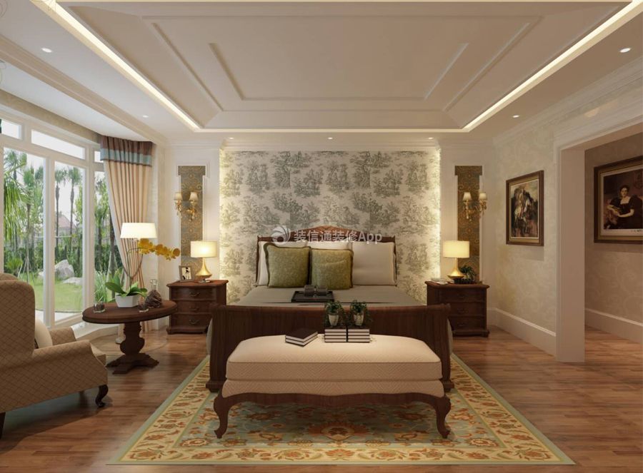 欧式风格324平别墅卧室床尾凳设计图片