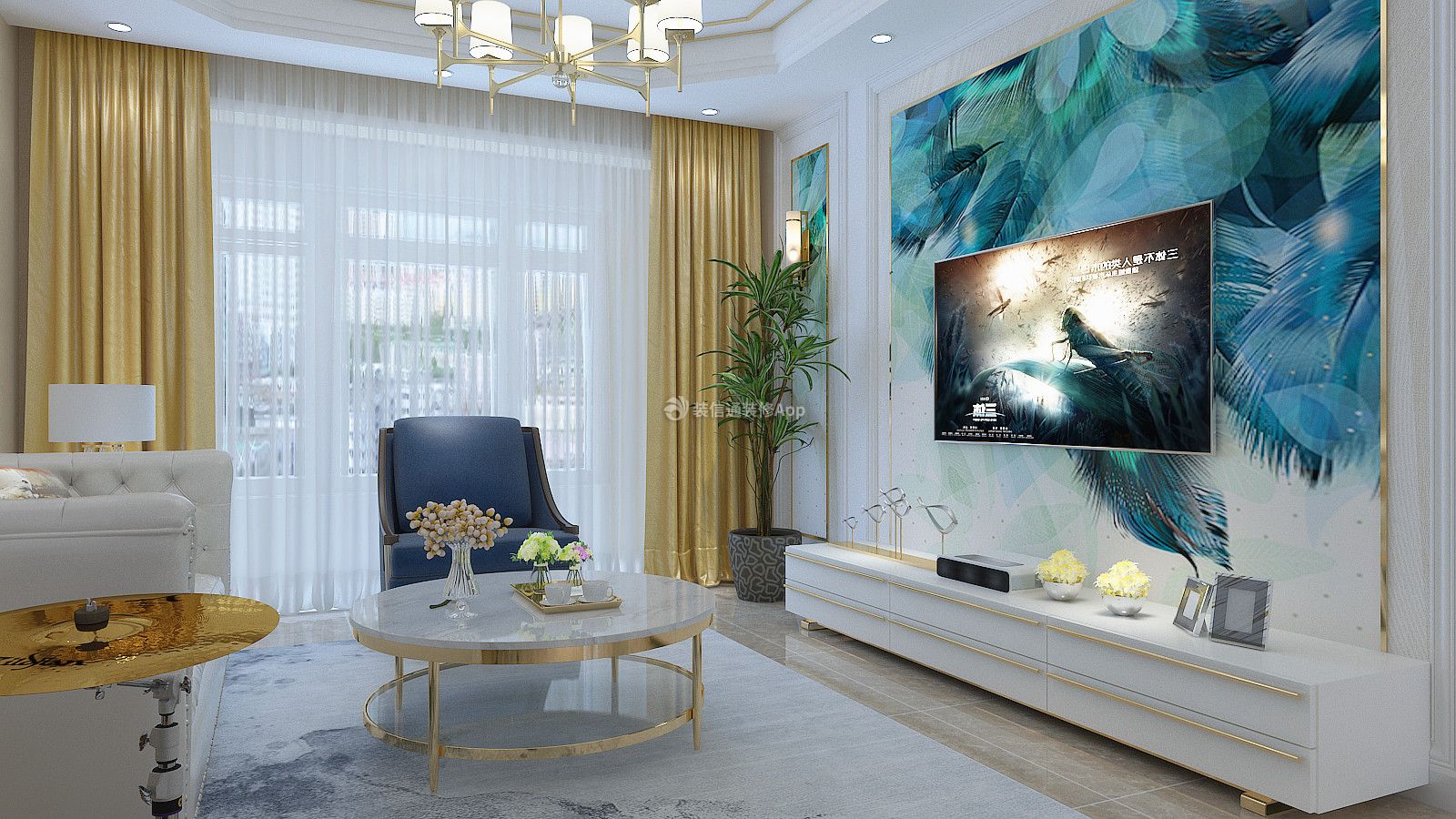 现代风格220平大平层客厅电视墙装修效果图