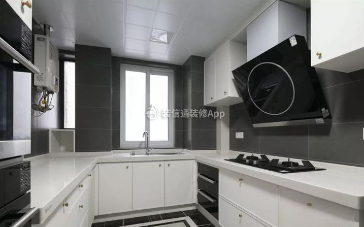 130平米现代美式风格厨房白色橱柜设计图片
