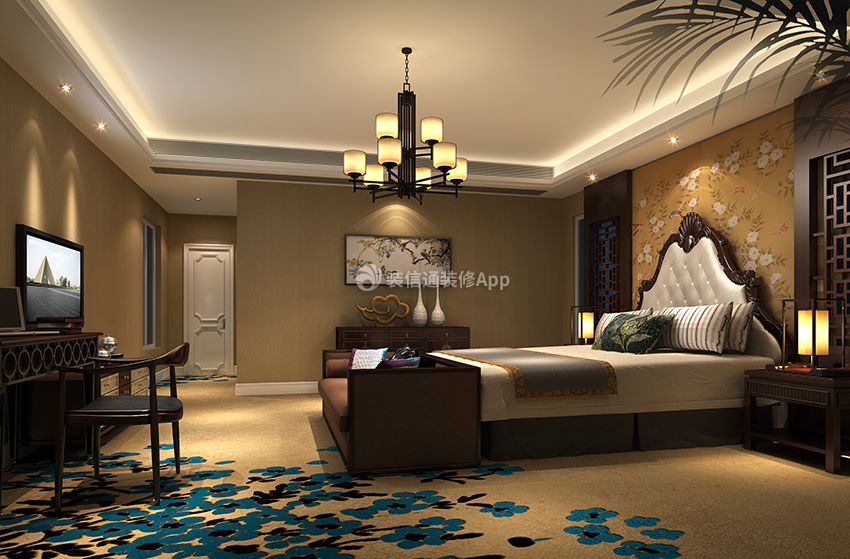 别墅1200平中式风格卧室装修设计图