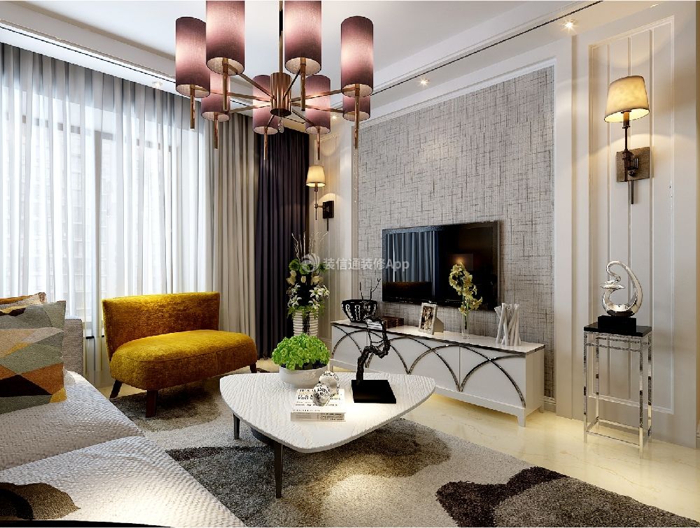 98平米现代风格两居室客厅窗帘装修设计效果图