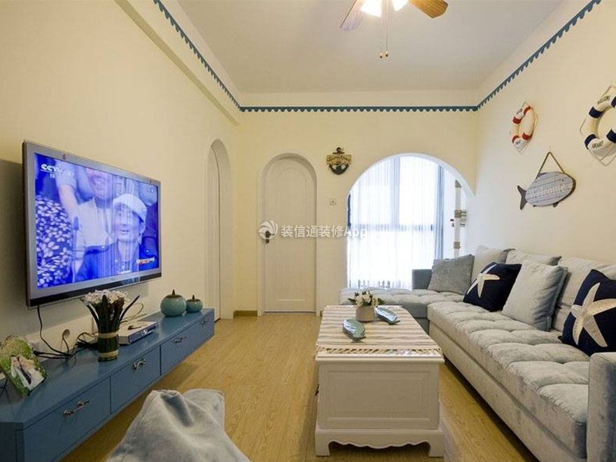 地中海风格120平米客厅布艺沙发装潢图片