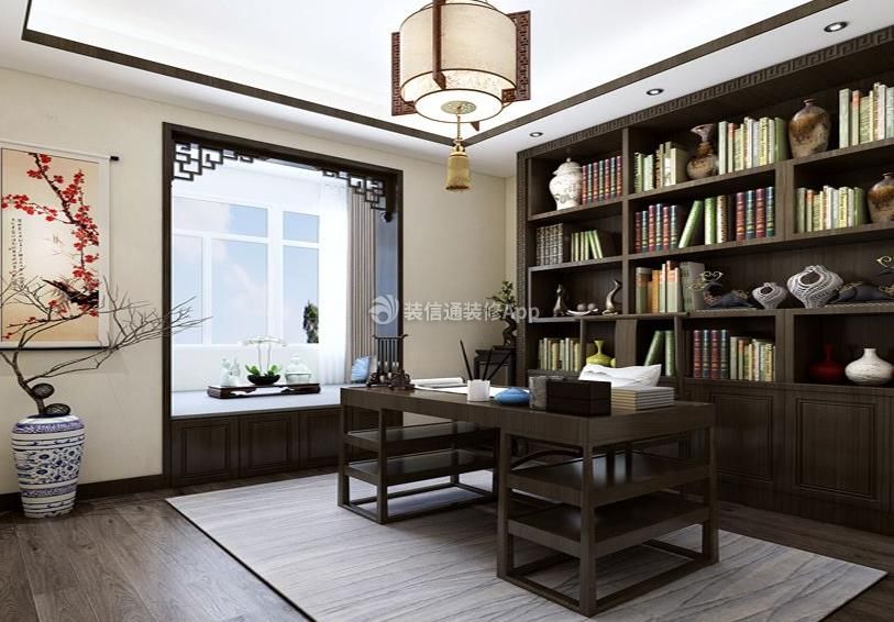 四居150平新中式风格书房书柜设计图