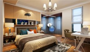 现代风格118平米三居室卧室床头设计效果图
