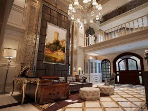 320平米美式风格别墅客厅沙发背景墙设计图片