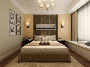 现代风格80平米卧室床头背景墙挂画效果图片