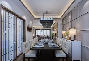 三居146平新中式风格餐厅吊灯设计图片