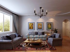 地中海风格90平米客厅沙发背景墙挂画设计图
