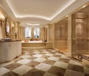 别墅600平法式风格浴室浴缸装修设计图