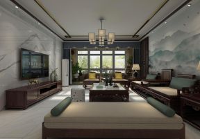 中式风格190㎡四居室客厅装修案例