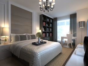 现代风格130平米三居室卧室书架装修效果图