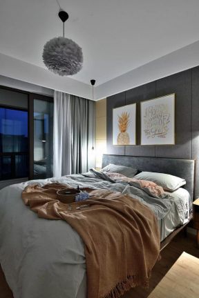 128平米简约风格三居室卧室床头设计效果图