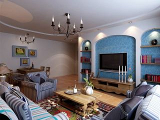地中海风格90平米客厅电视背景墙设计图片