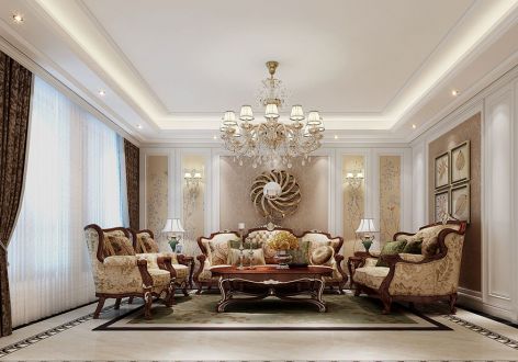 天津华城领秀美式风格90平米两居室装修效果图案例