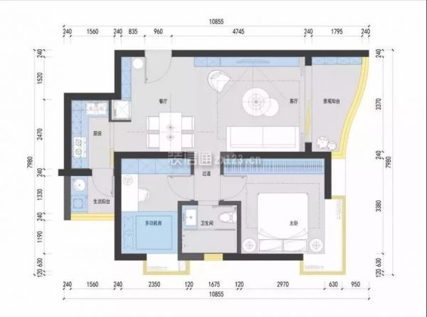 太原东润国际74平米两室一厅现代简约装修效果图