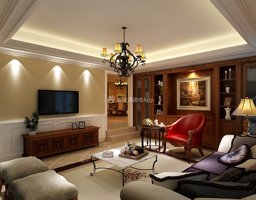 别墅400平新古典风格客厅装修设计图欣赏