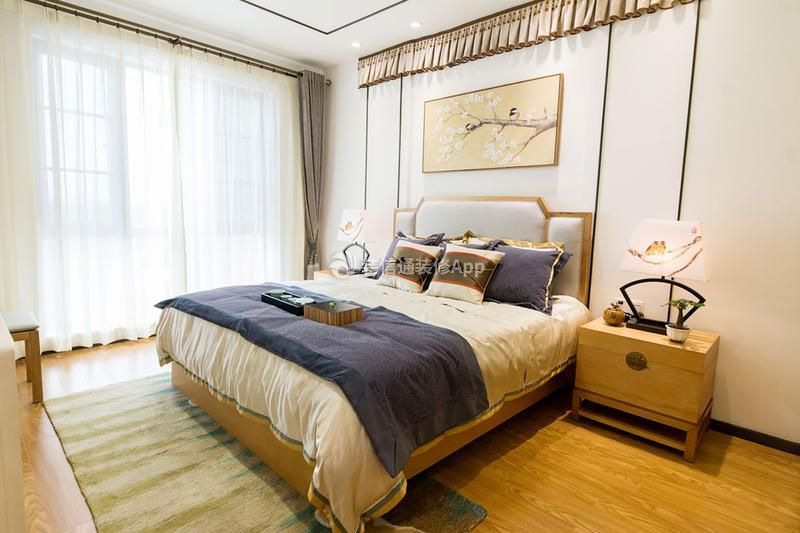 中式风格120平米三居室卧室窗帘装修效果图