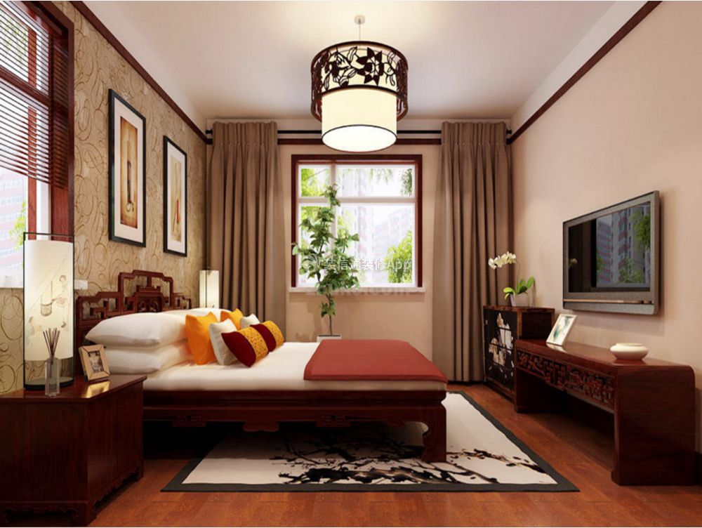 新中式300平别墅卧室装修效果图