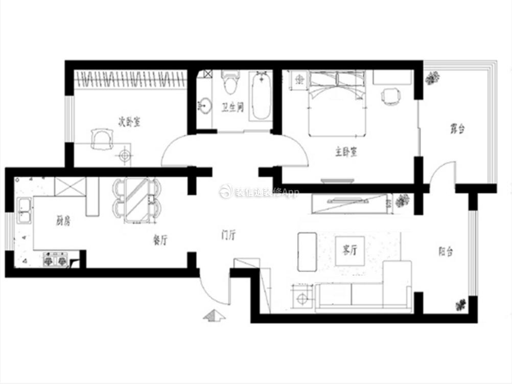 现代简约风格80平米两居室户型图