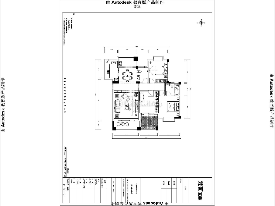 142平米兩居室美式風格平面戶型設計圖