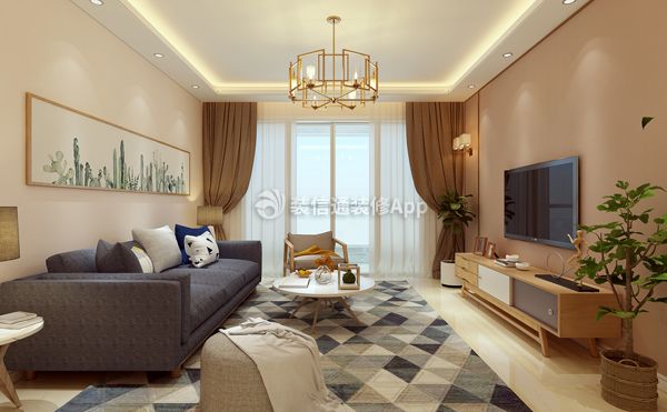 三室户型120平现代风格客厅窗帘图片