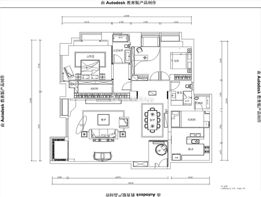 150平米四居室新中式風(fēng)格戶(hù)型圖