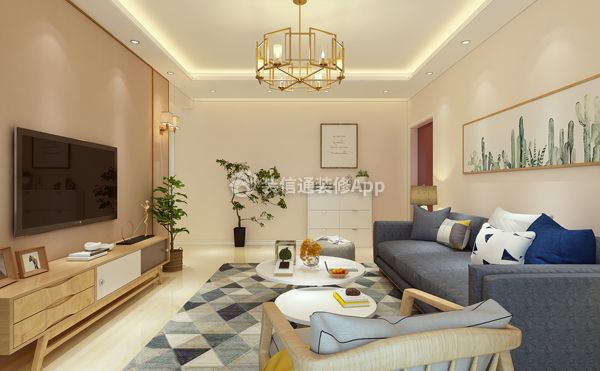 三室户型120平现代风格客厅地毯效果图片