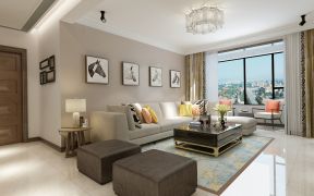 现代简约风格120平三居室客厅沙发背景墙装修效果图