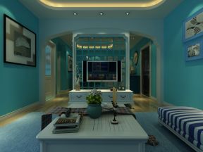 地中海风格97平二居室客厅电视墙装修效果图
