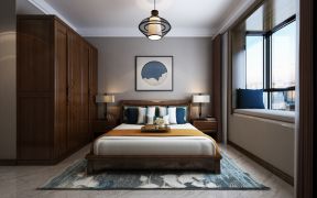 新中式140平三居室卧室装修效果图