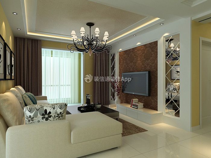 欧式风格128平米三居室客厅电视墙装修效果图