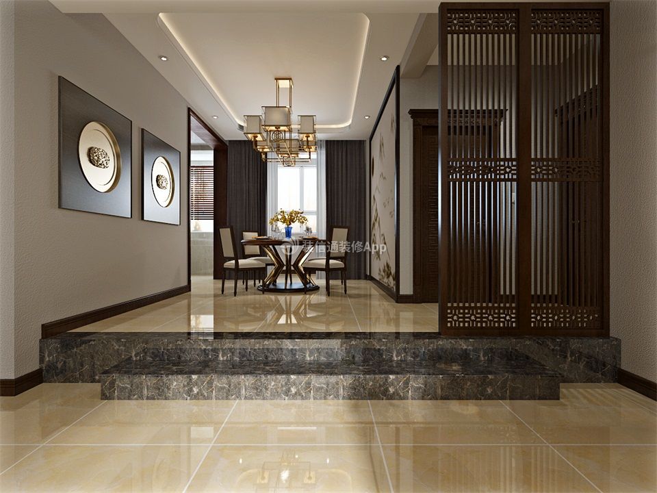 新中式风格140平米三居室餐厅装修设计效果图