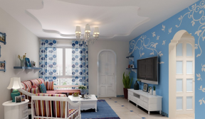 地中海风格98平米三居室客厅电视墙装修效果图