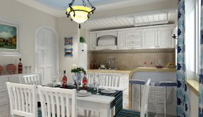 地中海风格98平米三居室厨房餐桌装修效果图