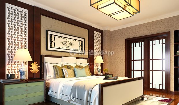 中式风格150平米三居室卧室台灯装修效果图